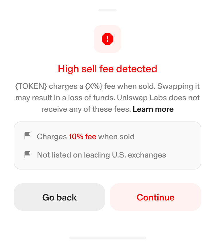 High sell fee warning